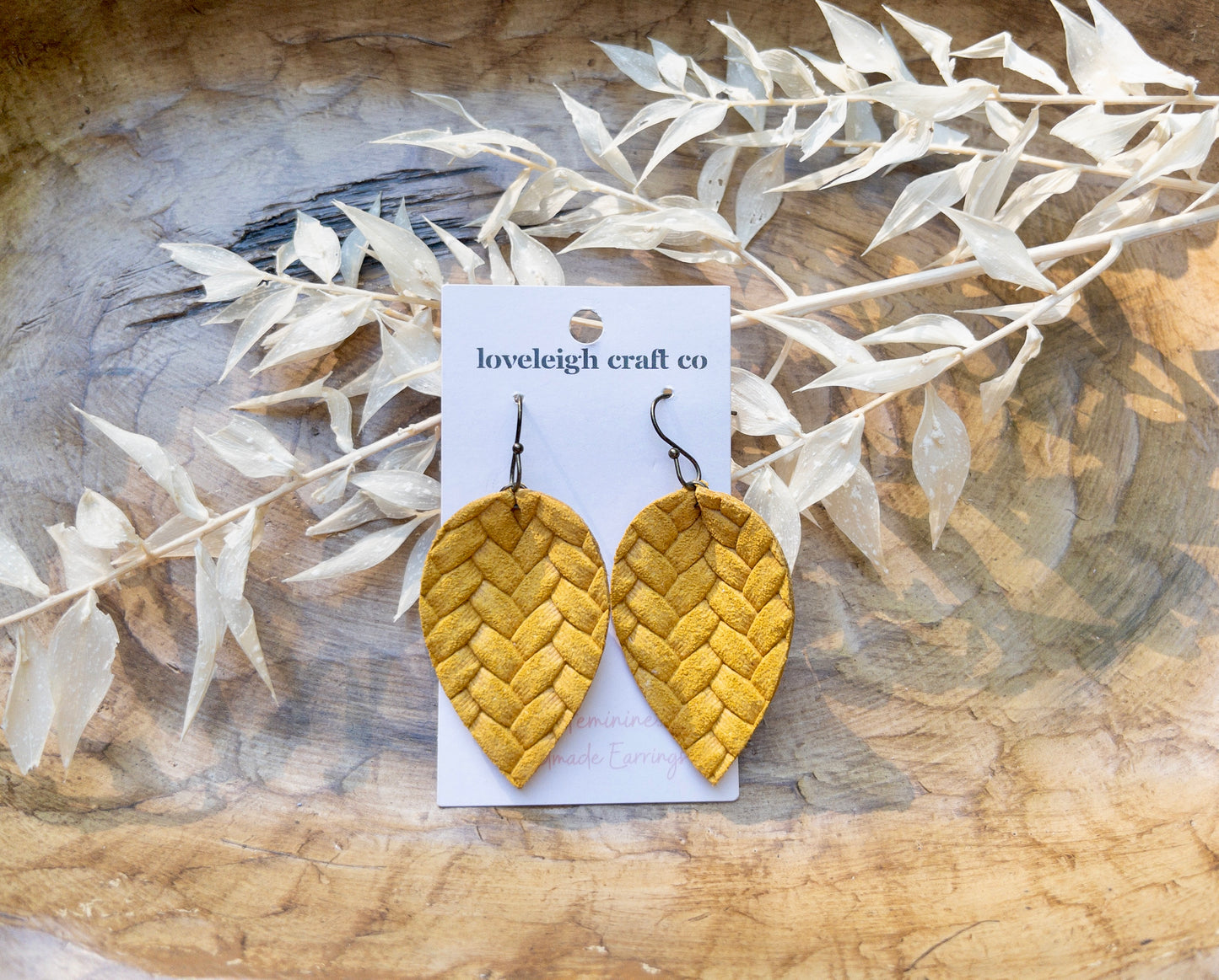 Braided Suede Pinched Petal Leather Earrings