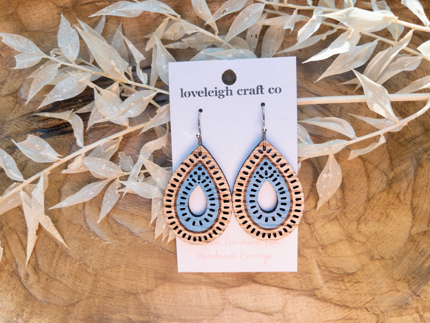 Cutout Teardrop Wooden Earrings