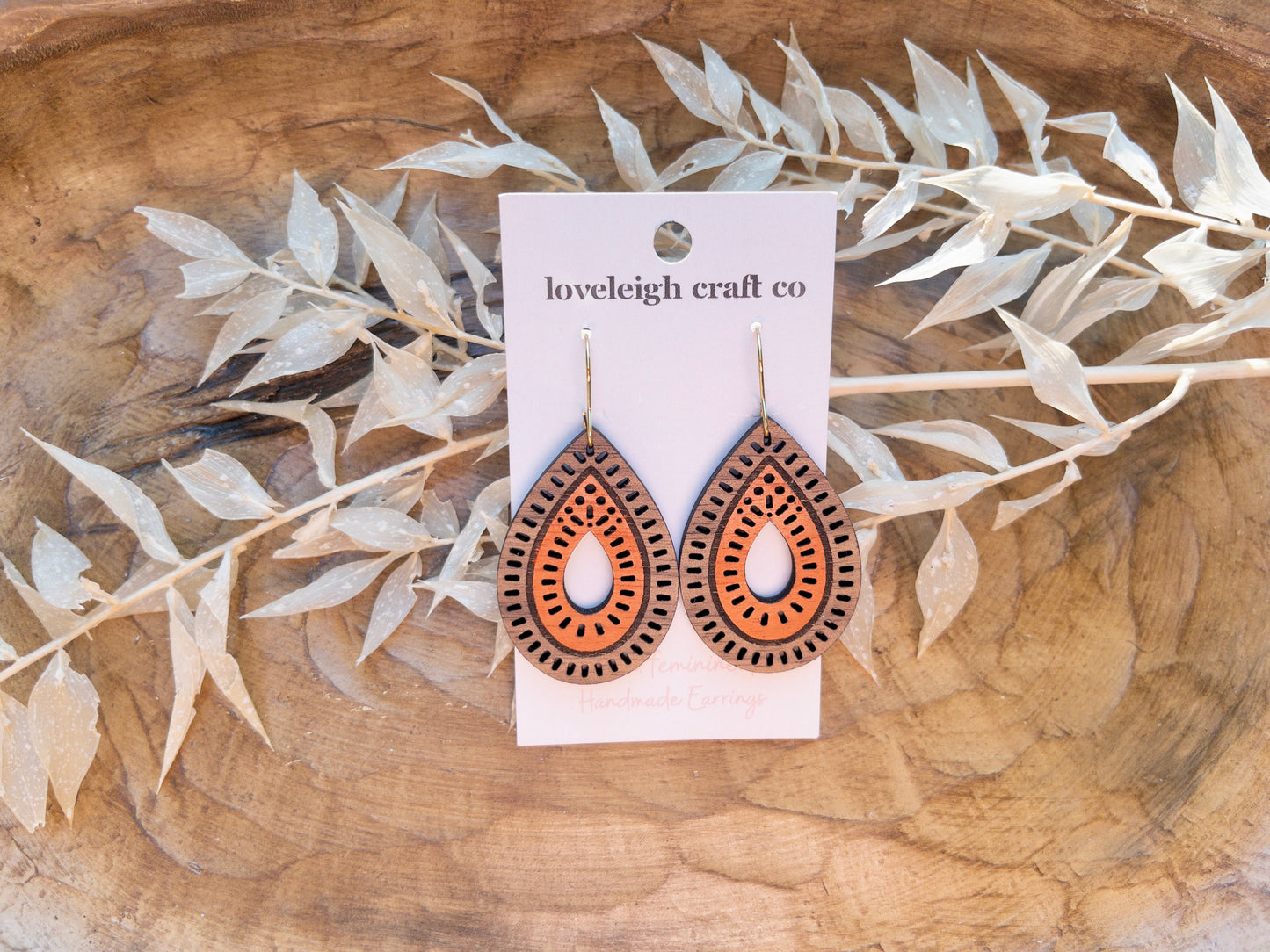 Cutout Teardrop Wooden Earrings