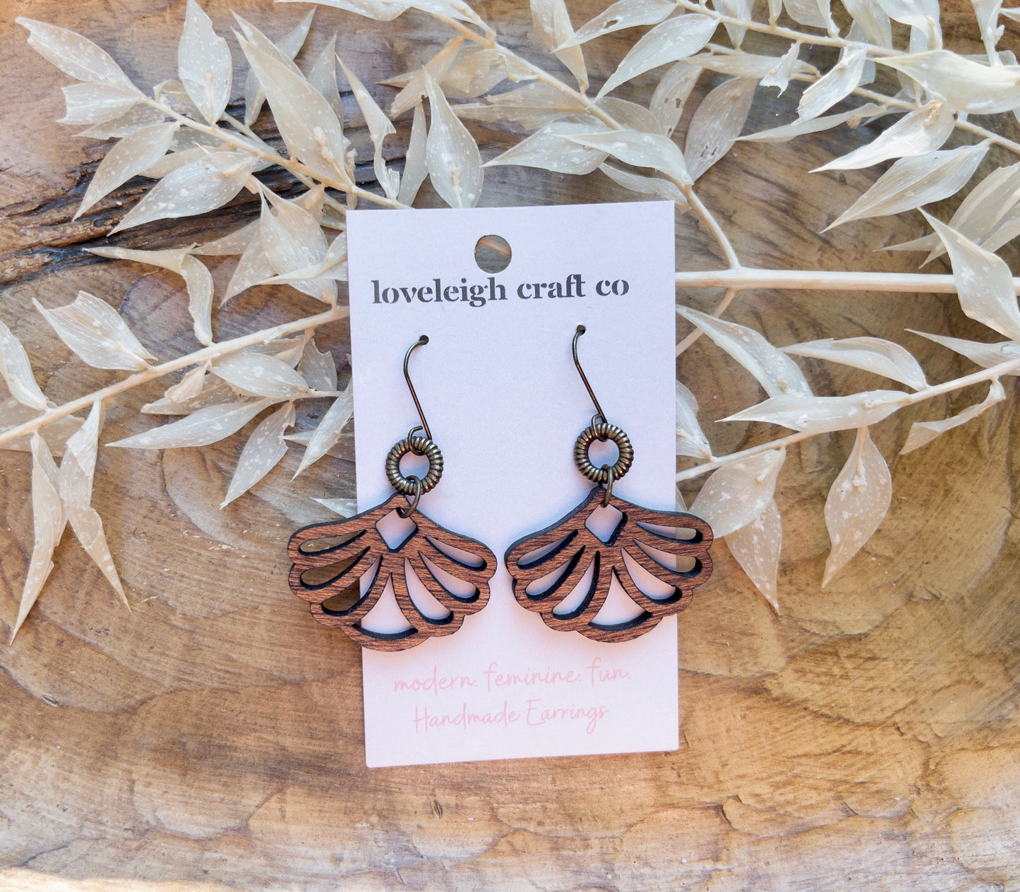 Delicate Fan Wood Earrings