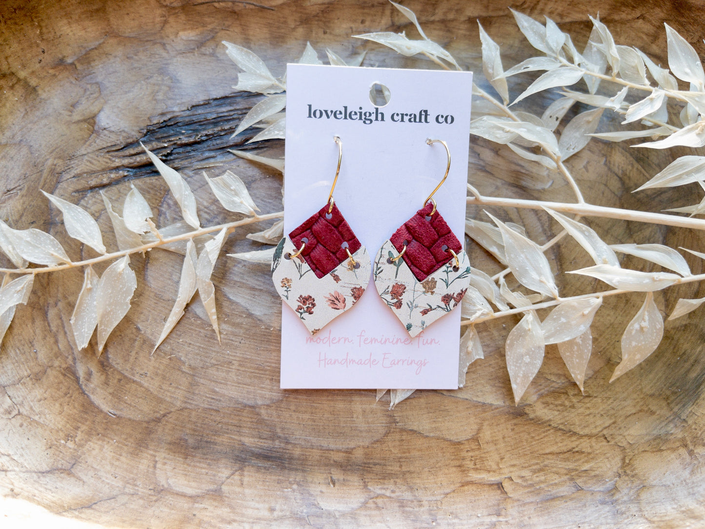Pieced Pointed Petal Leather and Cork Earrings