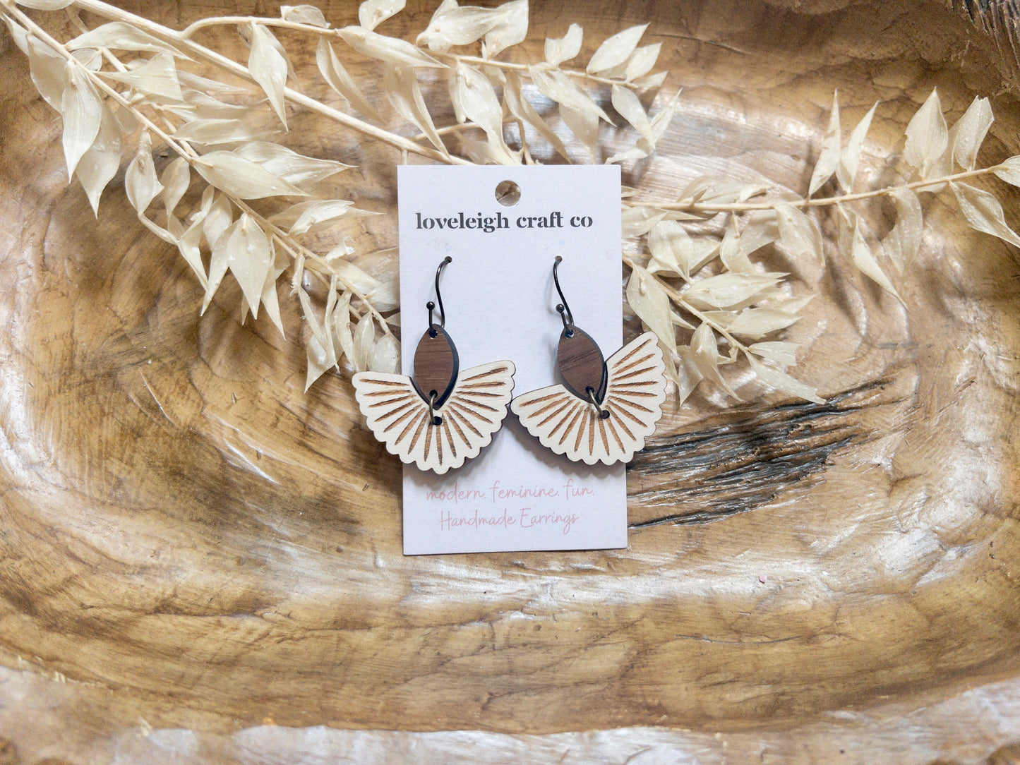 Ivory Fans Wood Earrings