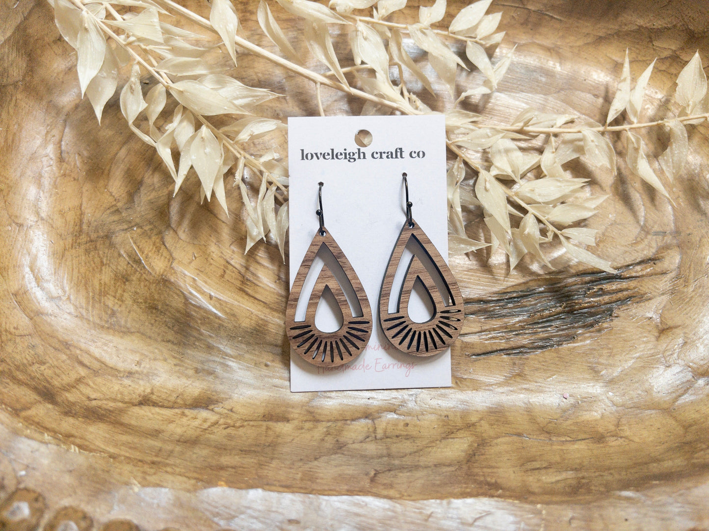 Deco Cutout Teardrop Wood Earrings