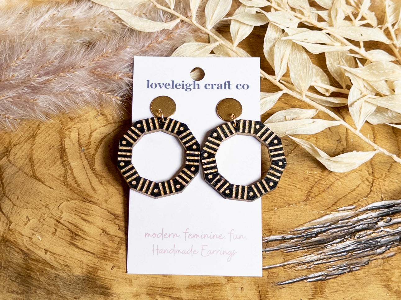 Dots and Dashes Wooden Circle Earrings