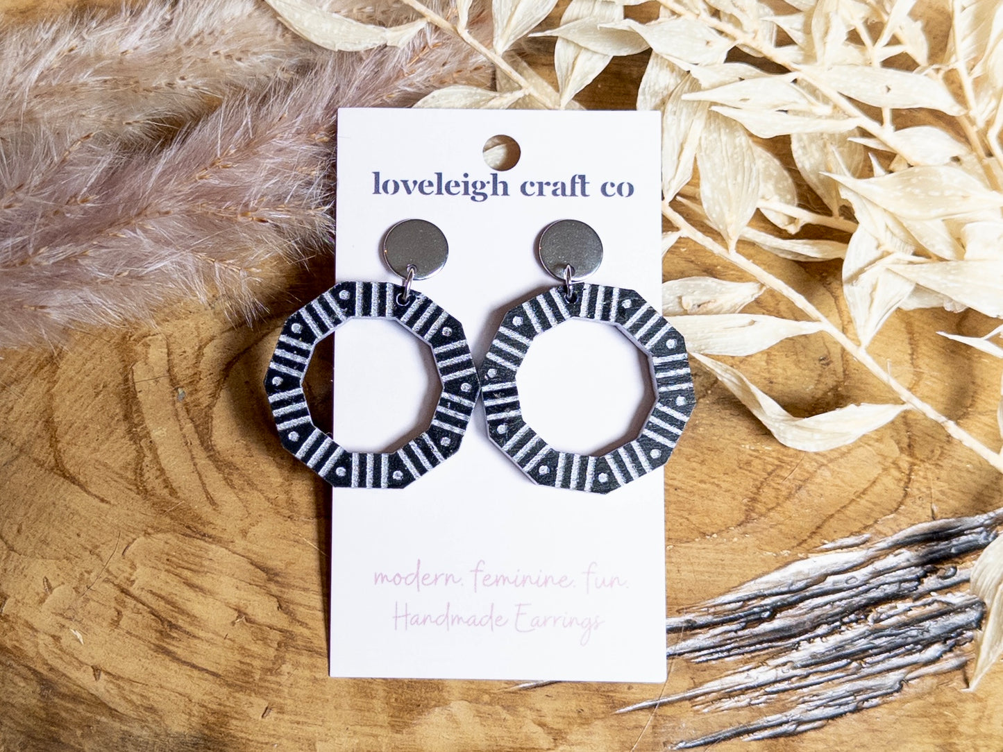 Dots and Dashes Wooden Circle Earrings