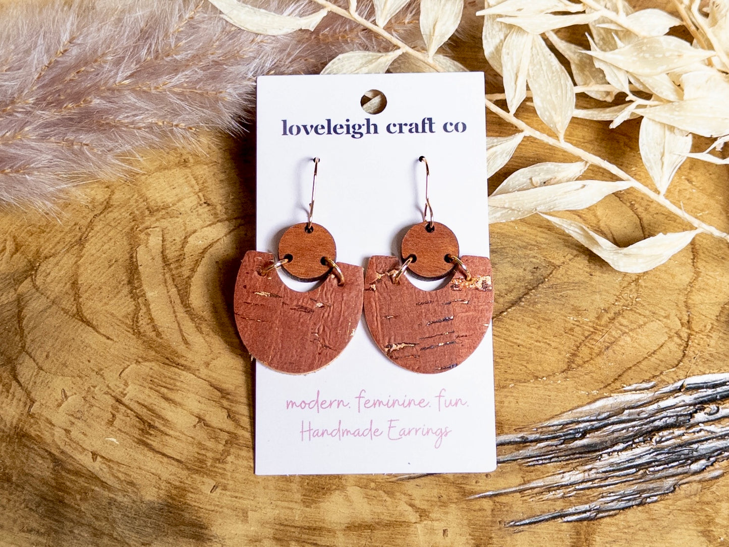 Geometric Scoop Cork Earrings