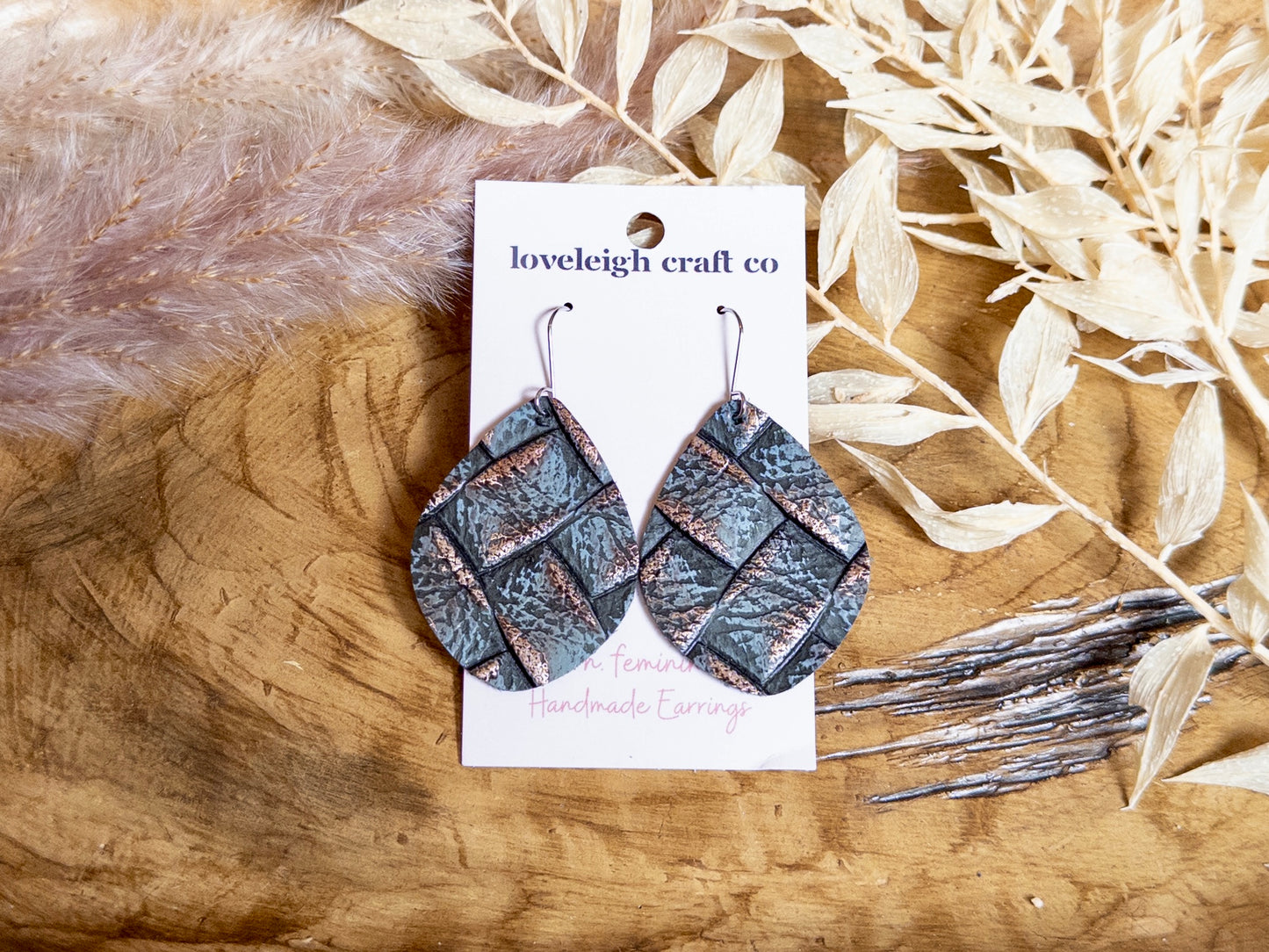 Textured Leather Teardrop Earrings