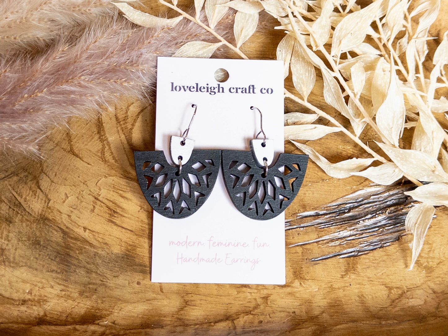 Cutout Fan Wooden Earrings