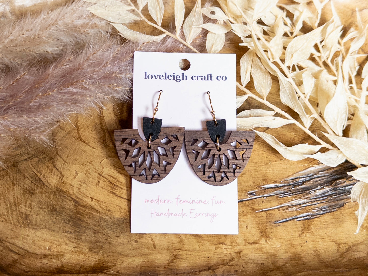 Cutout Fan Wooden Earrings