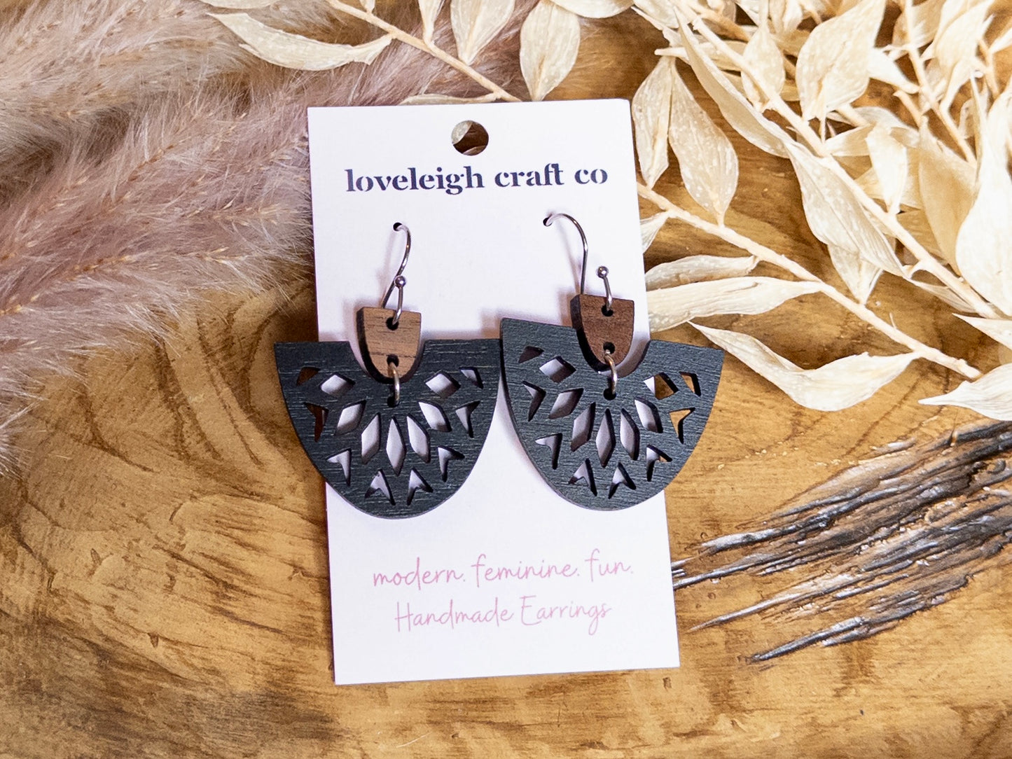 Cutout Fan Wooden Earrings