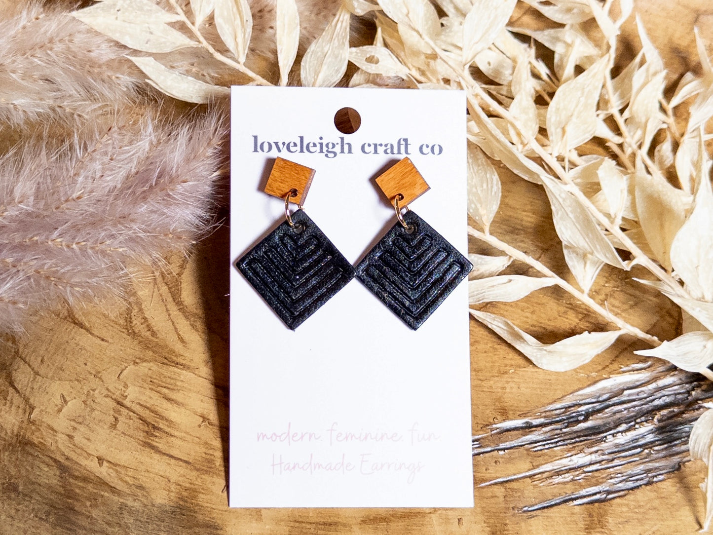 Petite Embossed Diamond Leather Earrings