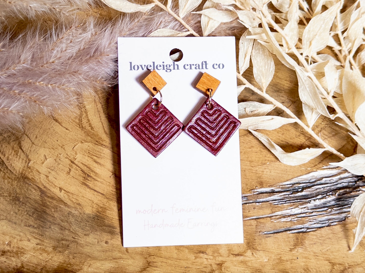 Petite Embossed Diamond Leather Earrings