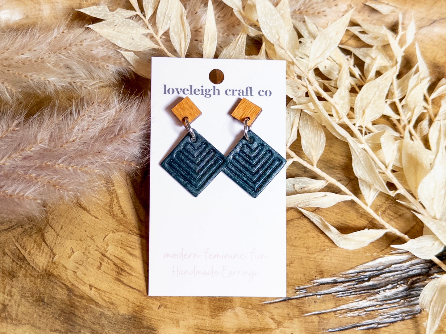 Petite Embossed Diamond Leather Earrings