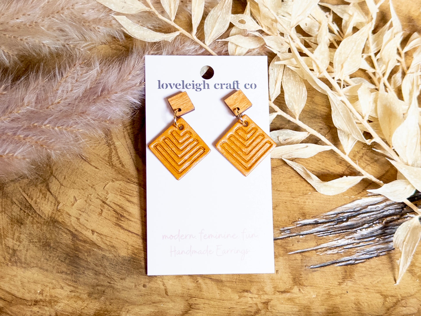 Petite Embossed Diamond Leather Earrings