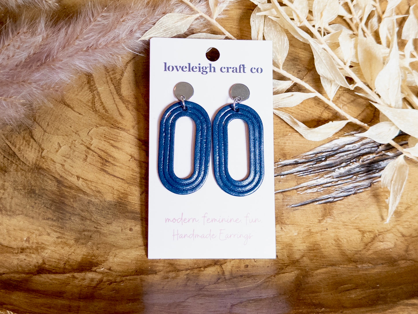 Embossed Oval Leather Earrings