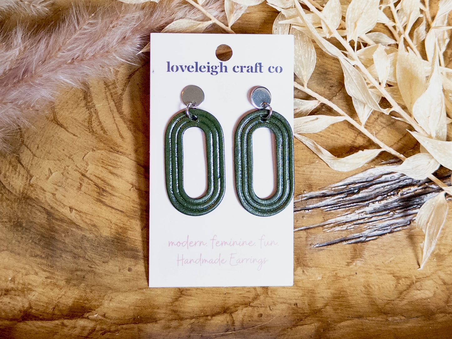 Embossed Oval Leather Earrings