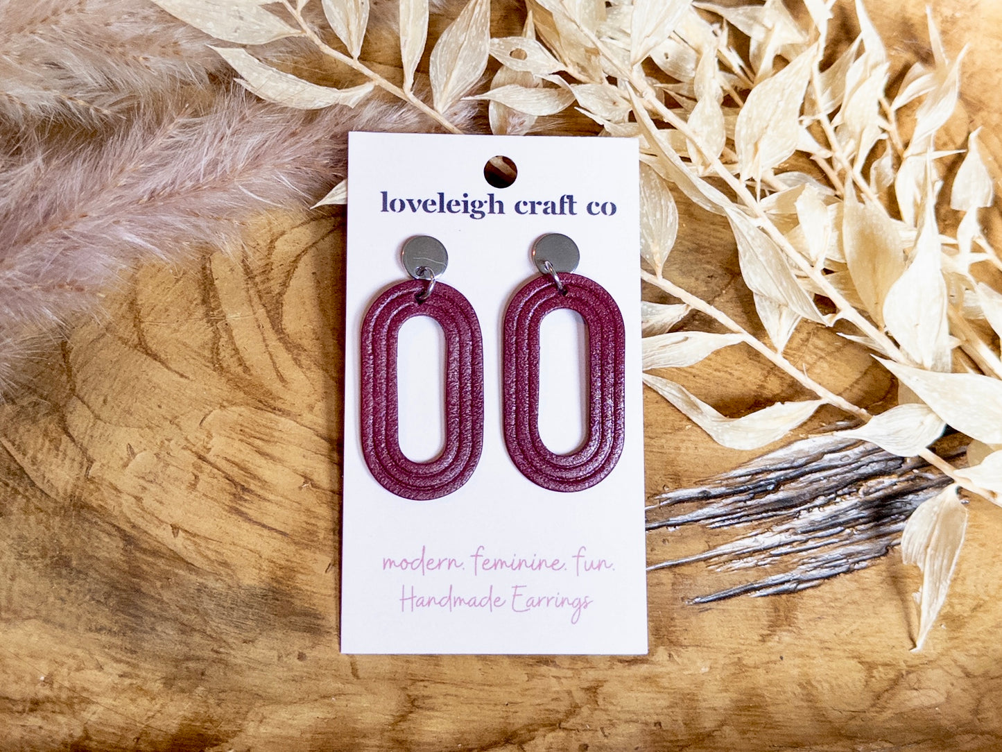 Embossed Oval Leather Earrings