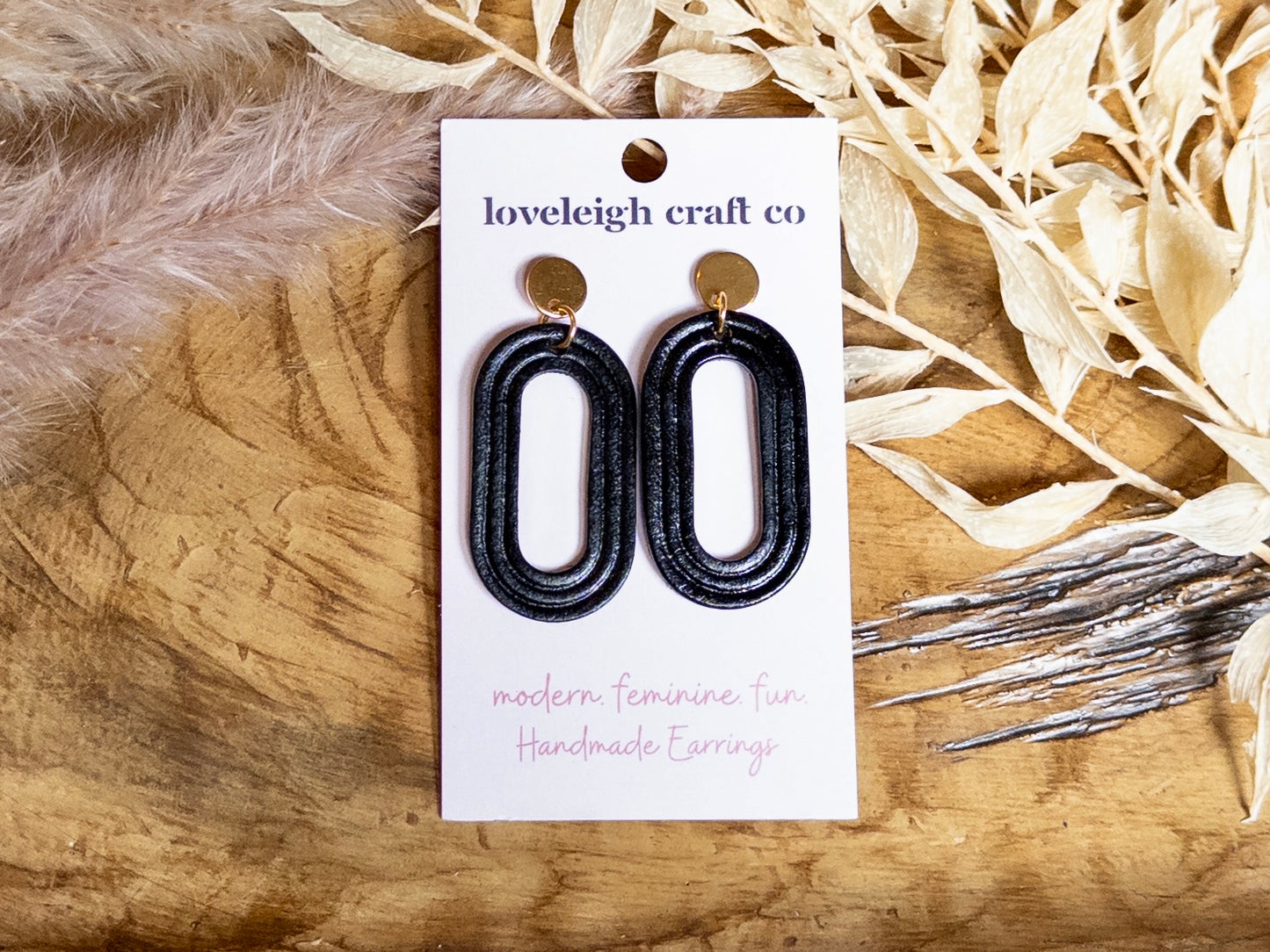 Embossed Oval Leather Earrings