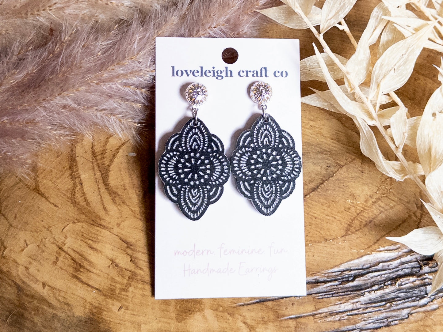 Fancy Metallic Wood Scallop Earrings