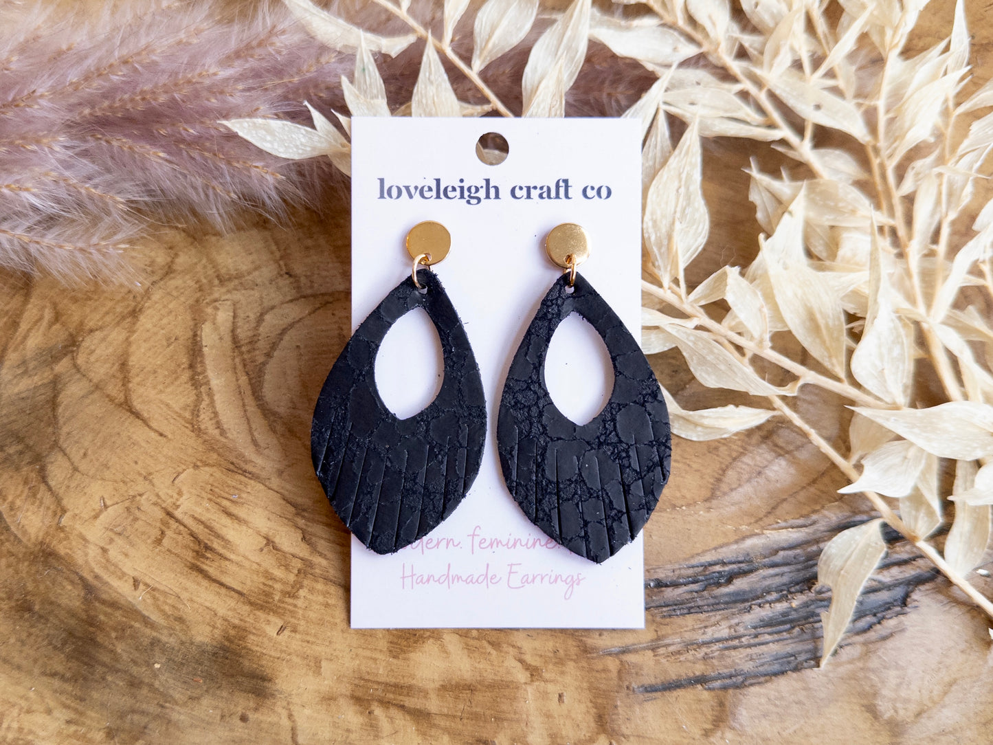 Fringed Open Petal Leather Earrings