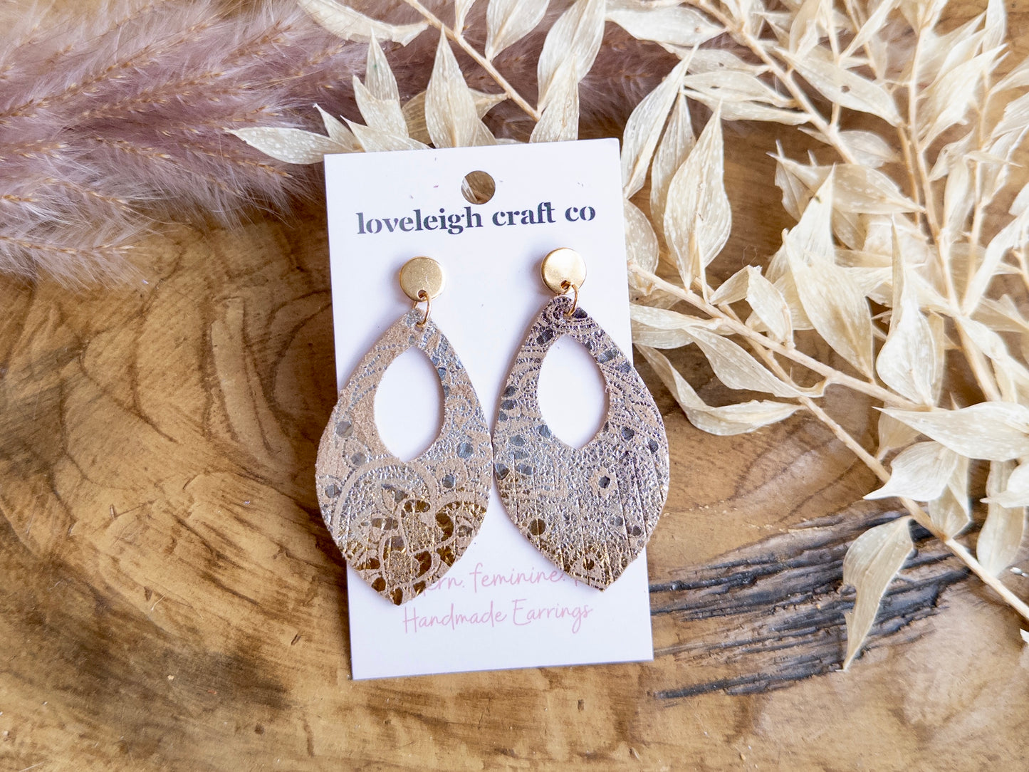 Fringed Open Petal Leather Earrings