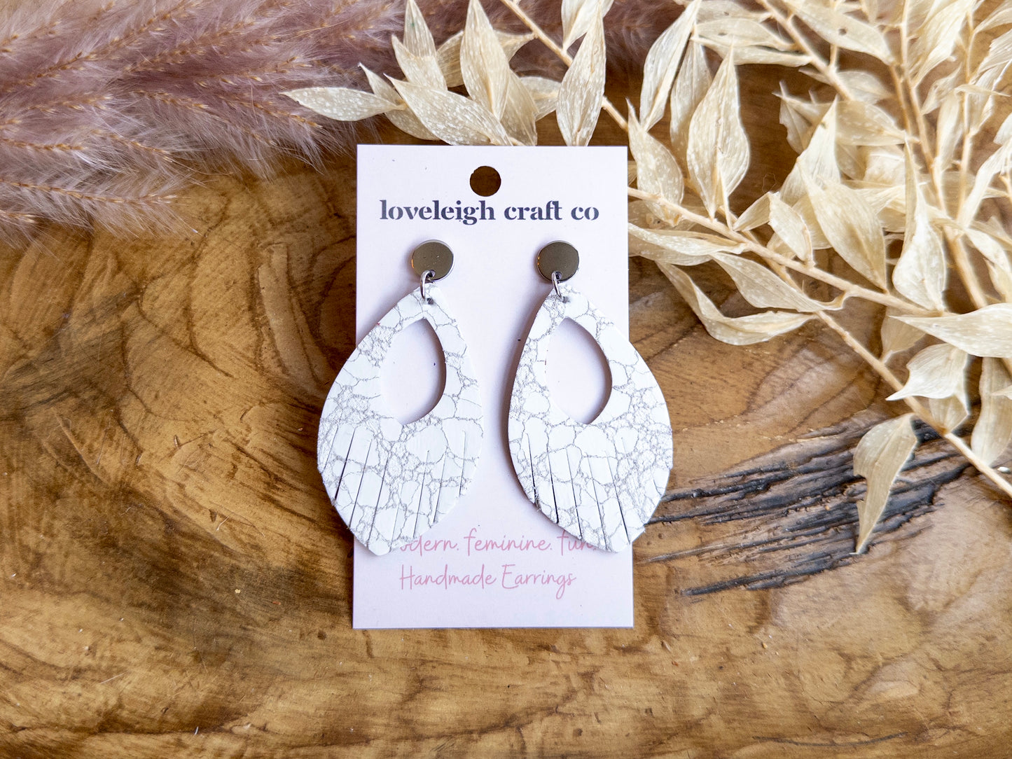 Fringed Open Petal Leather Earrings