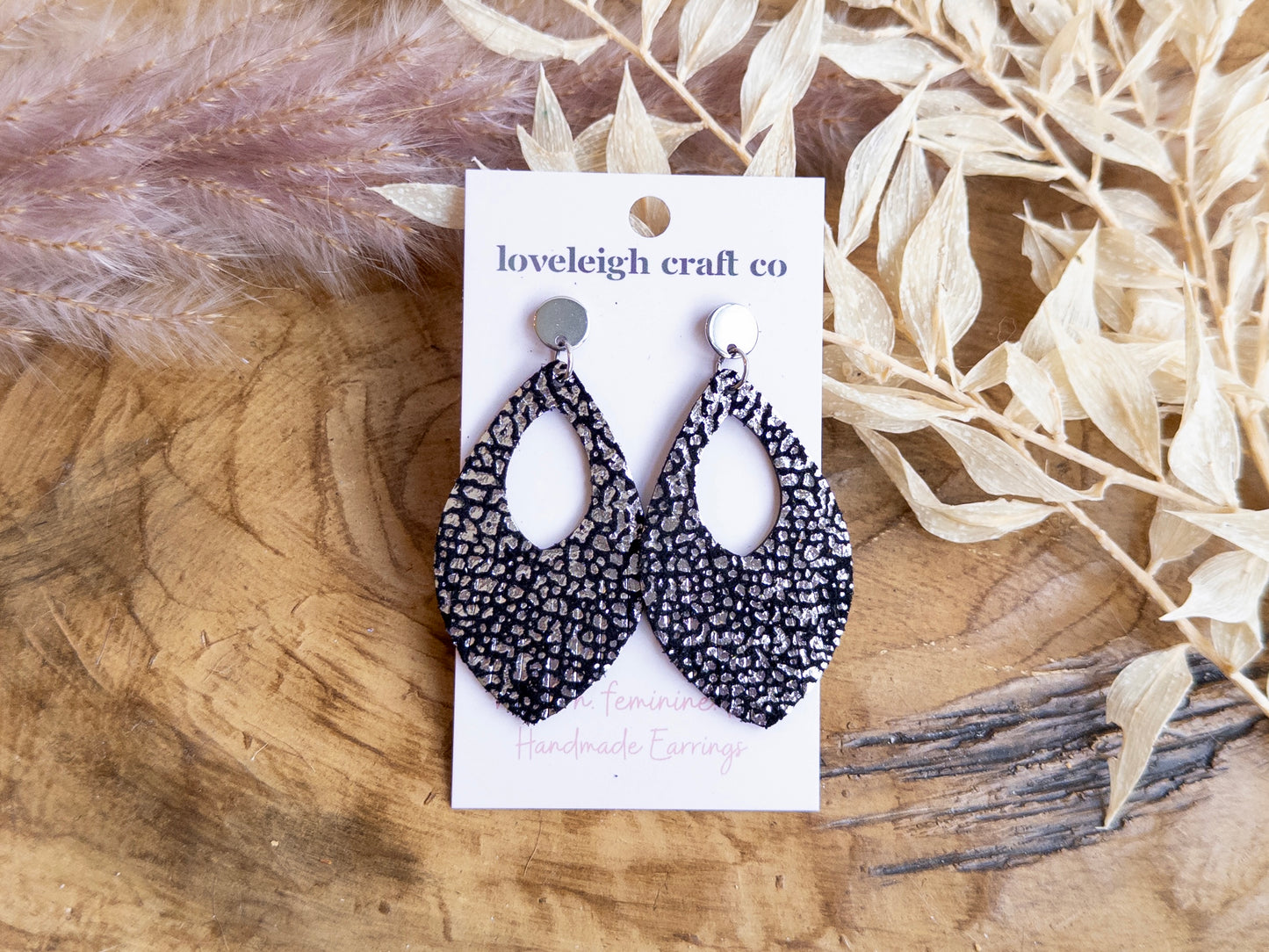 Fringed Open Petal Leather Earrings