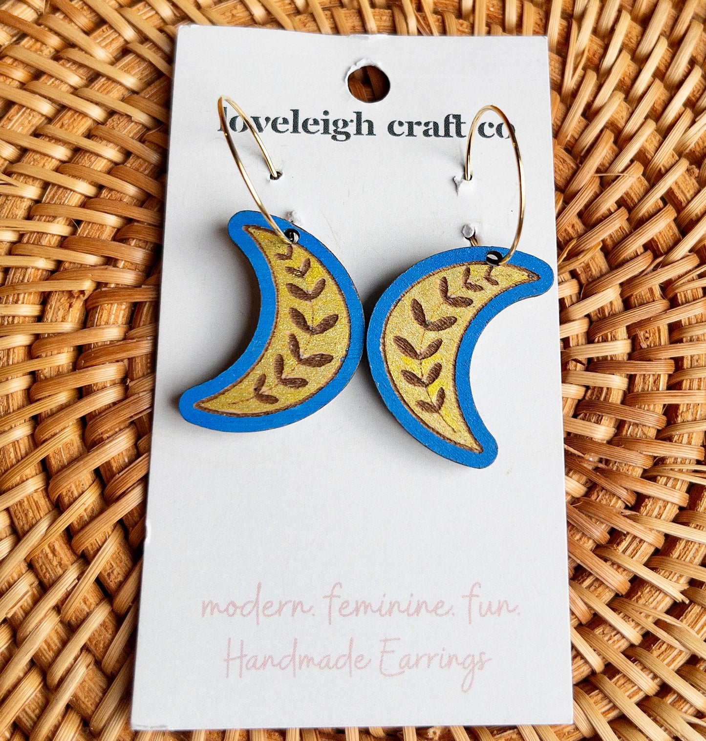 Blue Moon Wooden Earrings