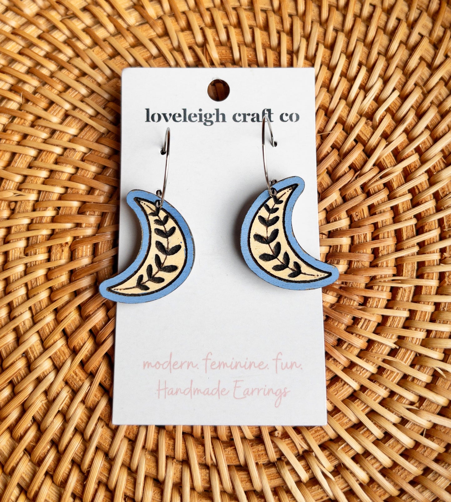 Blue Moon Wooden Earrings