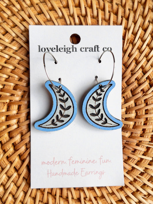 Blue Moon Wooden Earrings